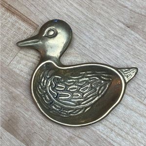 Vintage miniture brass duck dish trinket jewelry change holder